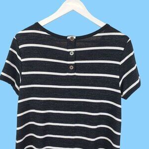 Striped Black & White Short-Sleeve T-Shirt Dress With Back Button Detail